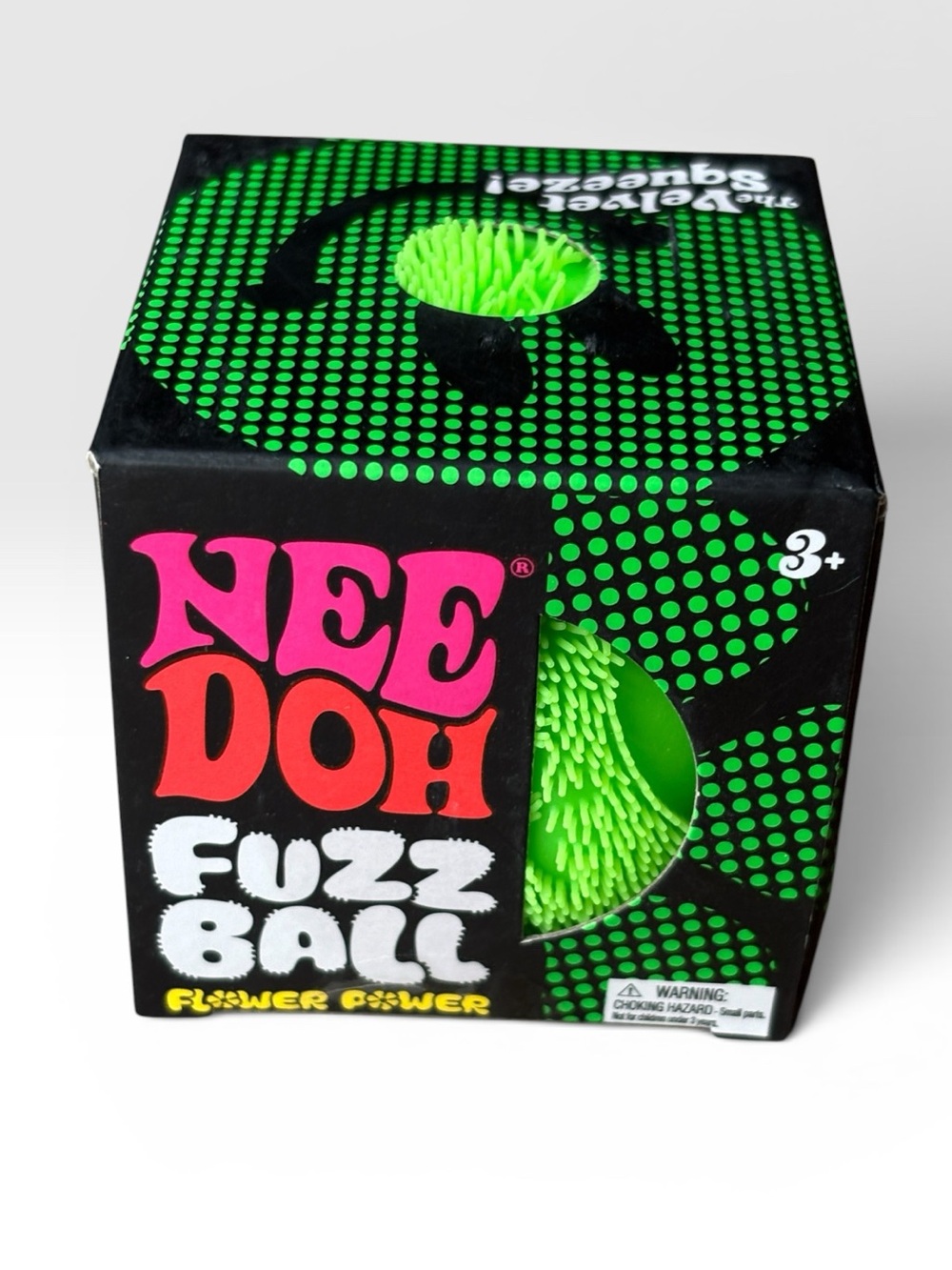 Needoh FUZZ BALL Flower Power Nee Doh Squish Stress Ball NEE-DOH Fuzzball Green